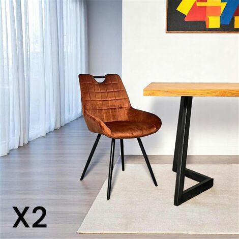 Pier Import – Lot de 2 chaises en velours rouille avec poignée – Structure métal – Hauteur 86 cm – Largeur 59 cm – Hauteur d'assise 45 cm