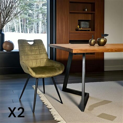 Pier Import – Lot de 2 chaises vert kaki avec poignée – Structure en métal – Assise en velours – Hauteur d'assise 45 cm – Dimensions 56x59x86 cm