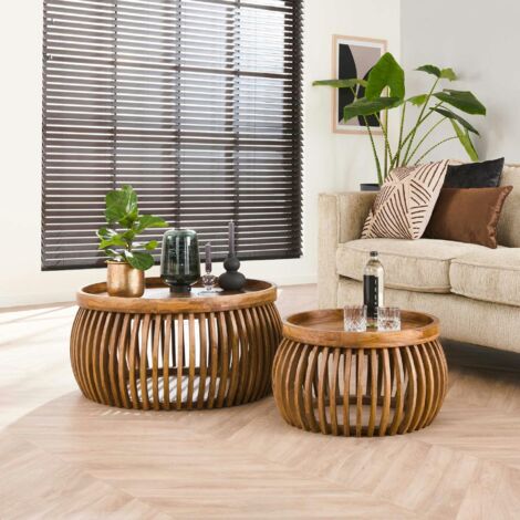 Pier Import – Lot de 2 tables basses rondes en bois de manguier – Dimensions 80cm et 60cm – Hauteur 40cm et 35cm – Élégance pour salon moderne