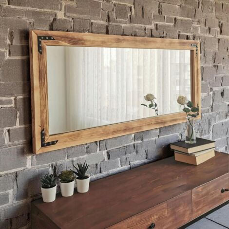 Pier Import – Miroir mural en bois massif de pin 110x50 cm – Format horizontal HILO – Élégant pour décoration intérieure