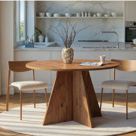 Pier Import – Table à manger ronde effet bois de pin Ø120 cm – Hauteur 75 cm – MDF mélaminé décoré – Durable et facile d’entretien