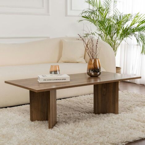 Pier Import – Table basse fixe moderne effet bois de noyer – pieds en V – Dimensions 119x60x40 cm – Structure en MDF mélaminé résistant