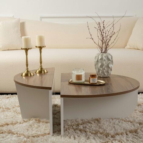 Pier Import – Table basse fixe moderne effet noyer – 2 hauteurs modulables – Bois MDF laqué blanc – Dimensions 90x90x35cm – Exclu web