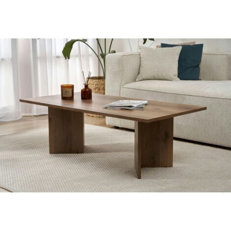 Pier Import – Table basse fixe moderne effet noyer foncé – pieds en V – MDF mélaminé résistant aux rayures – Dimensions : 119x60x40cm