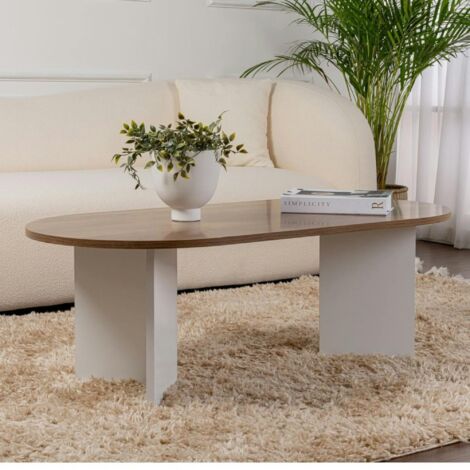 Pier Import – Table basse ovale effet noyer – Pieds en V – Dimensions 119x60x40 cm – MDF mélaminé résistant aux rayures – Facile d'entretien