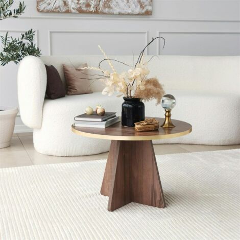 Pier Import – Table basse ronde effet noyer – Pieds trapèze – Dimensions 60x60x40 cm – MDF mélaminé résistant aux rayures – Design moderne