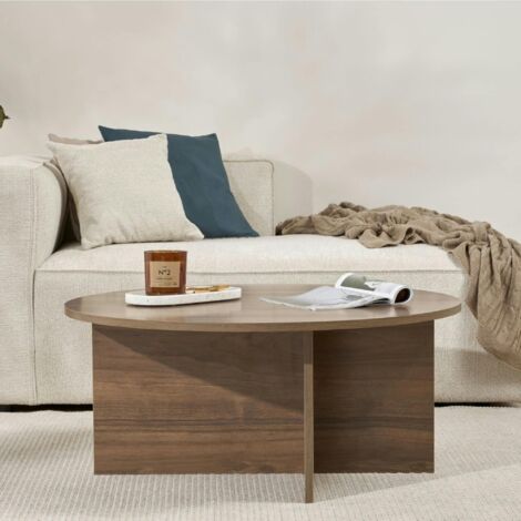 Pier Import – Table basse ronde minimaliste effet bois de noyer – Dimensions 90x90x40 cm – MDF mélaminé résistant aux rayures – À assembler