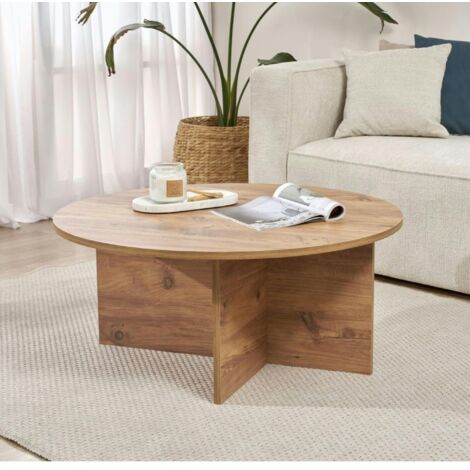 Pier Import – Table basse ronde minimaliste effet bois de pin – Dimensions 90x90cm – Hauteur 40cm – MDF mélaminé résistant aux rayures