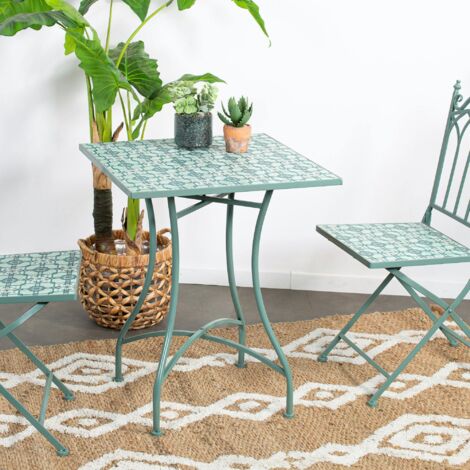 Pier Import – Table de jardin carrée 58 cm en métal et faïence – Hauteur 72 cm – Motif mosaïque décoratif pour extérieur – Non pliante