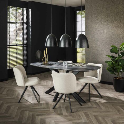 Pier Import – Table de salle à manger effet marbre noir et brun 180 cm – Bois mélaminé et piétement acier – Hauteur 77 cm – Largeur 90 cm