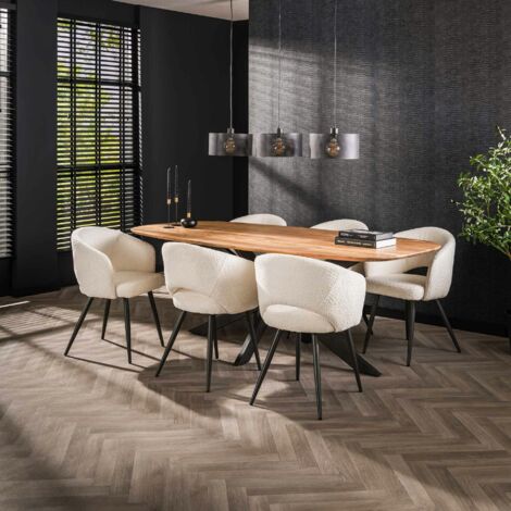 Pier Import – Table de salle à manger en bois massif d'acacia 215 cm – Bords arrondis – Pied en métal gris anthracite – Style vintage industriel