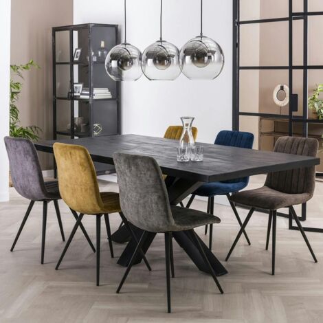 Pier Import – Table de salle à manger pied central en bois de manguier noir 200 cm – Largeur 90 cm – Hauteur 77 cm – Plateau épais 3 cm