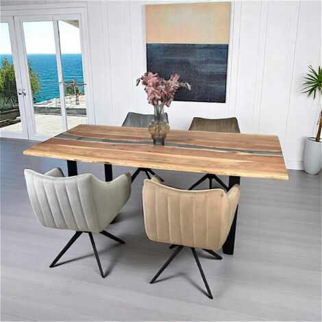Pier Import – Table rivière époxy noir et bois d'acacia 200 cm – Largeur 100 cm – Hauteur 75 cm – Épaisseur plateau 3 cm – Design unique