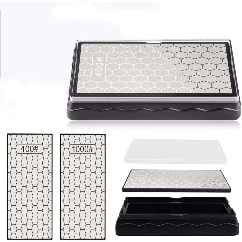 Pierre à aiguiser diamantée double face, Pierre à aiguiser les couteaux Plaque à surface alvéolée avec base antidérapante pour les ciseaux Couteaux