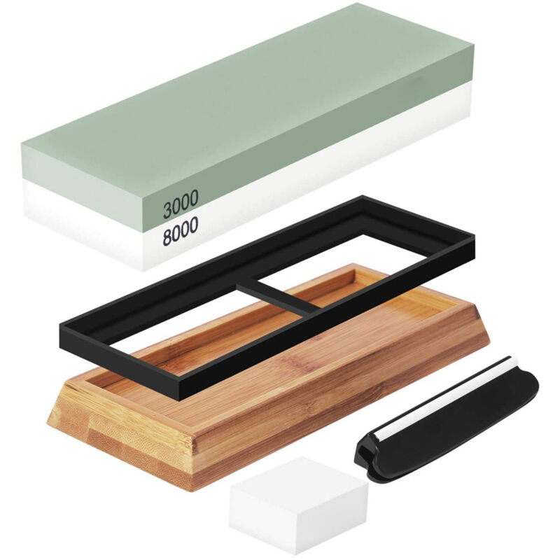 Lifcausal - Pierre à aiguiser double face en corindon blanc grain 3000/80000 avec guide d'angle de correction en pierre blanche