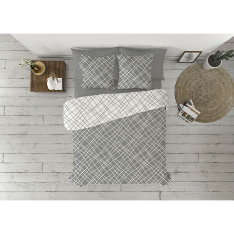 Pierre Cardin® Funda Nórdica 3 Piezas, 90 cm, 50% Algodón, 50% Poliéster, Gramaje 120g/m², 144 Hilos, Funda de Almohada 45 x 110 cm, Cierre de Clip, Cama de 135, Cruce Gris
