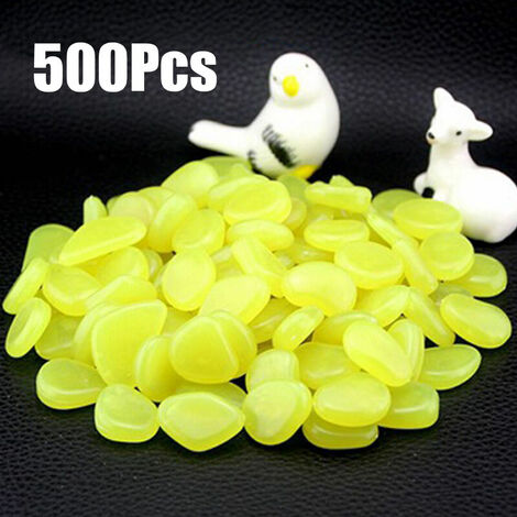 Pierre Fluorescente Artificielle 500pcs, Tête De Galet Fluorescent Jardin Fish Tank Aquarium Lumineux Coloré Glow-in-the-Dark PierreJaune