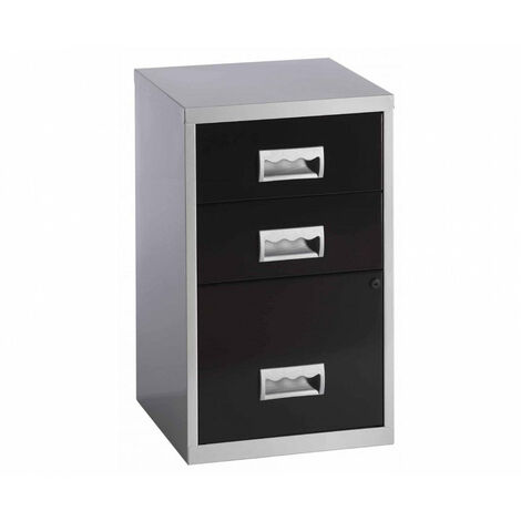 Pierre Henry 3 Drawer A4 Filing Cabinet – Silver/Black