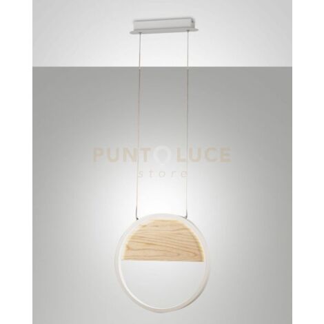 PIERRE LAMPADA A SOSPENSIONE BIANCA A LED 3000K - 29W - 3020 lm IN METALLO E LEGNO DIMMERABILE