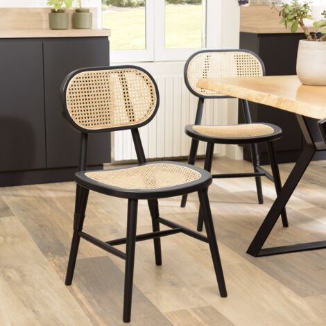 PIERRE - Lot de 2 chaises bois noir assise et dossier en cannage