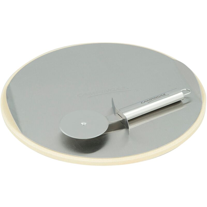 Culinary modular : kit pizza pierre à cuire, plaque inox diam 30 cm, roulette à