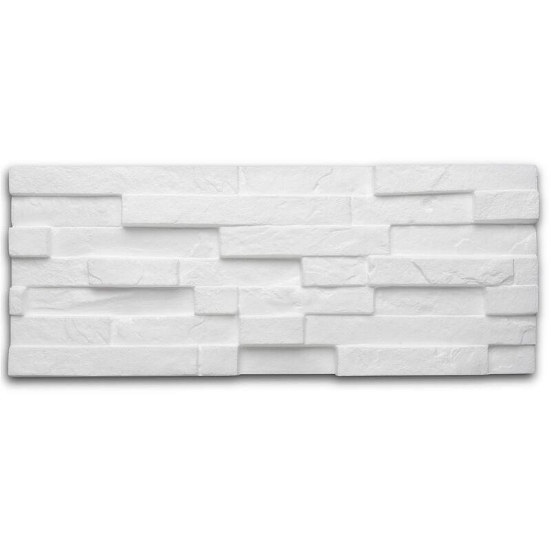 Panneau mural à décorer Sierra 3D-relief - aspect briquette - polystyrène - blanc - 20 x 50 cm - 14 sach. (=7 m2) - Blanc - Decosa