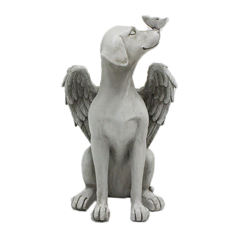 Xinuy - Pierre tombale d'ange de chien de chat, chat endormi avec des ailes d'ange, statue d'hommage de pierre tombale commémorative d'ange de chien,