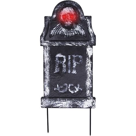 Pierre tombale en matériau PU de 17,32 pouces pour pierre tombale de décoration d'Halloween, panneau de signalisation pour la décoration de pierre tombale (pierre tombale à LED)