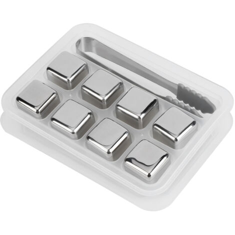 Pierres à Whisky en Acier Inoxydable 304, Cubes de Glace Réutilisables avec Boîte et Pince (8 Pièces) - Accessoires de Bar et Fête
