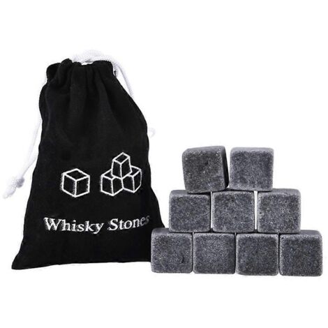 Pierres à Whisky Réutilisables - Lot de 9 Cubes de Granit pour Rafraîchir Boissons