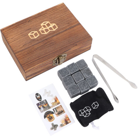 Pierres de refroidissement pour whisky, coffret cadeau avec pince et boîte de rangement, noir portable multifonctionnel