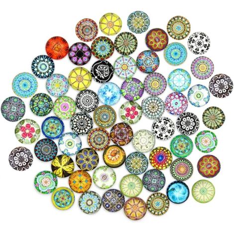 Pierres précieuses en verre 100 pièces cabochons en verre couleur mélangée granules décoratifs ronds colorés imprimés pierres précieuses en verre pour l'artisanat