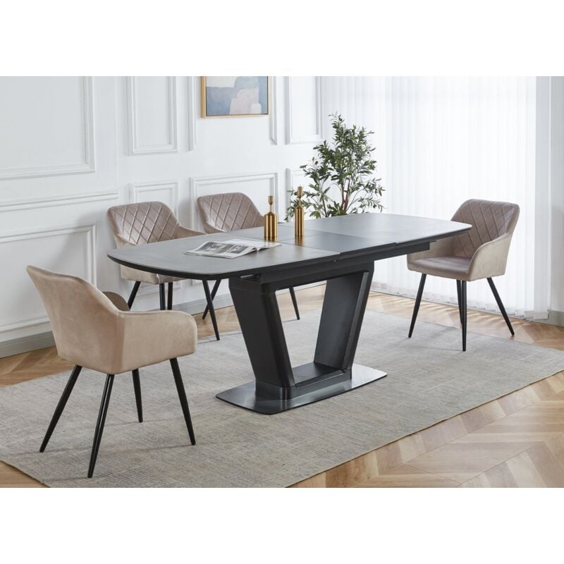 Deco In Paris - pierrot - Table à manger rectangulaire à rallonge plateau céramique gris pierrot