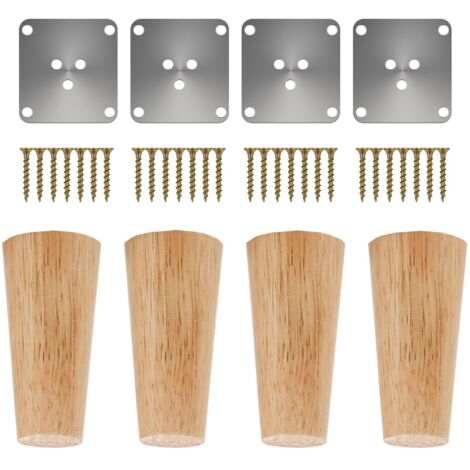 Pies de Mueble de Madera de 4 Pulgadas, 4 Patas Cónicas de Madera Natural con Tornillos para DIY - Sillas, Sofás, Mesas, Armarios (10cm)