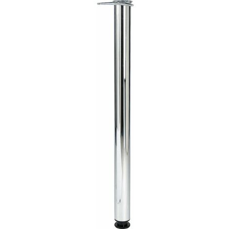 Piètement de table mange debout 80 mm – Acier chromé – Longueur 1100 mm – Vérin de réglage 30 mm – Pour environnements modernes – Camar