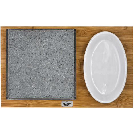 Pietra Lavica 19x19 cm con Insalatiera e Supporto in Legno di Bamboo Classic