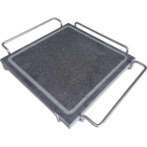 Pietra ollare quadrata cm 25x25 con supporto inox  per servire a tavola Bistecchiera Grill Barbecue Griglia da Tavolo per Carni Verdure pesce