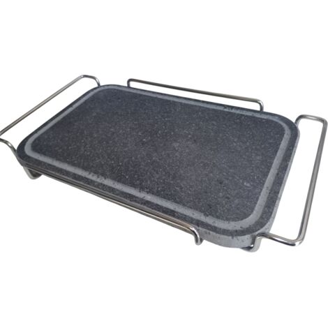 Pietra ollare rettalgolare reflettaria cm 25x35 con supporto inox Bistecchiera Grill Barbecue Griglia da Tavolo per Carni Verdure pesce  Bordo arrotondato altissima qualita'