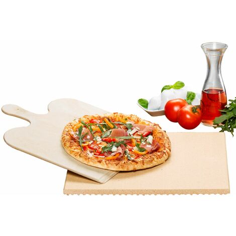Pietra per Pizza e Pane Rommelsbacher con Pala in Legno, Set di 2 Pezzi, Dimensioni 35x35x1,4 cm