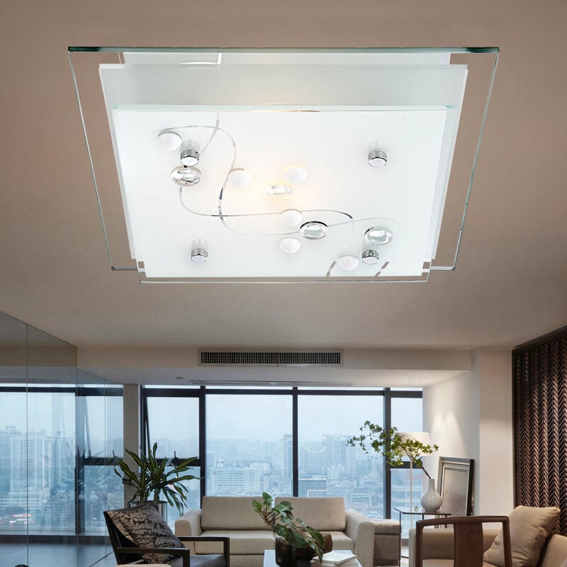 Image of Etc-shop - led 9,5 watt lampada da soffitto pietre decorative chiare illuminazione sala da pranzo quadrato cromato