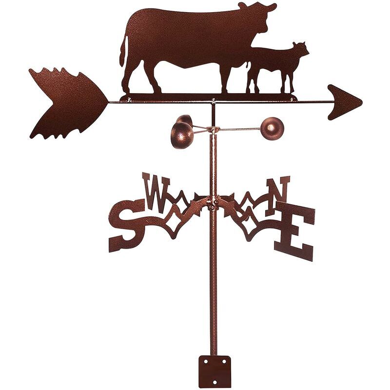 Pieu de Jardin en Métal avec Silhouette de Vache - Roue de Vent pour Girouette