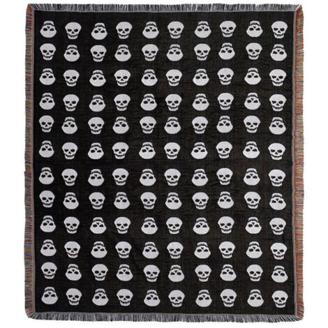 pieza 160 x 130 cm, manta de punto con motivo de calavera, decorada con flecos, estilo bohemio, sencilla, suave y cómoda, protege del frío, para sofá, sillón, silla, descanso y siesta