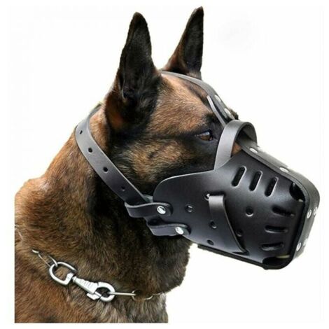 Pieza de bozales para mascotas, de cuero, máscaras antimordeduras para adiestramiento canino, bozales de defensa macaron