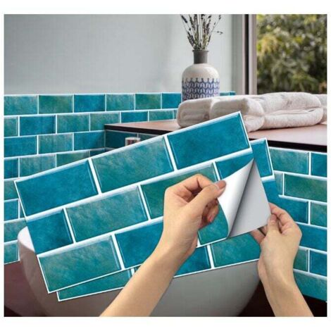 Pieza de pegatinas para azulejos de cocina (azul), pegatinas autoadhesivas para azulejos, pegatinas de PVC impermeables, pegatinas para azulejos, pegatinas autoadhesivas para azulejos de pared para ba