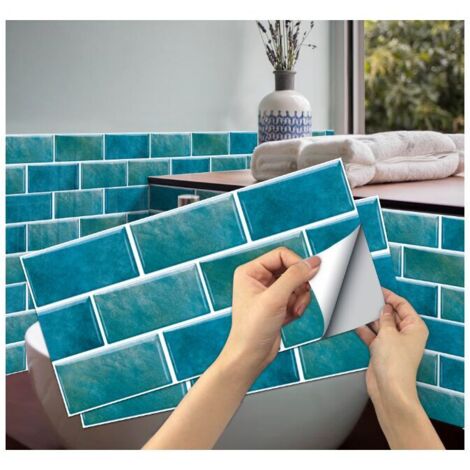 Pieza de pegatinas para azulejos de cocina (azul), pegatinas autoadhesivas para azulejos, pegatinas de PVC impermeables, pegatinas para azulejos, pegatinas autoadhesivas para azulejos de pared para ba