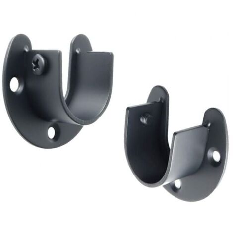 Pieza de soporte para barra de armario, armario, extremo de barra de cortina, acero inoxidable negro mate, 25 mm