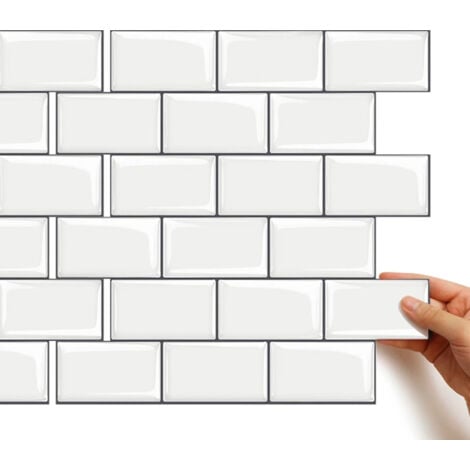 Pieza, Salpicadero Adhesivo para Cocina, Azulejos Metro Blancos, Azulejos Adhesivos para Pared, Pegatinas de Pared para Cocina y Baño, Blanco con Juntas Grises