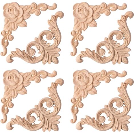 Piezas de esquina de madera tallada, adornos de madera, tallas de madera, apliques, apliques de madera natural para muebles, puertas, armarios, ventanas y espejos (2 diseños).