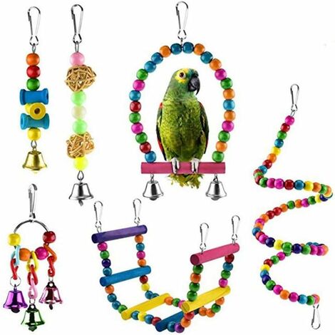 piezas de juguetes coloridos para pájaros, juguete para loros, juguetes para masticar pájaros con cadena de campana columpio de hamaca encaramada para pájaros, aplicar para pájaros, loros, pinzones, p