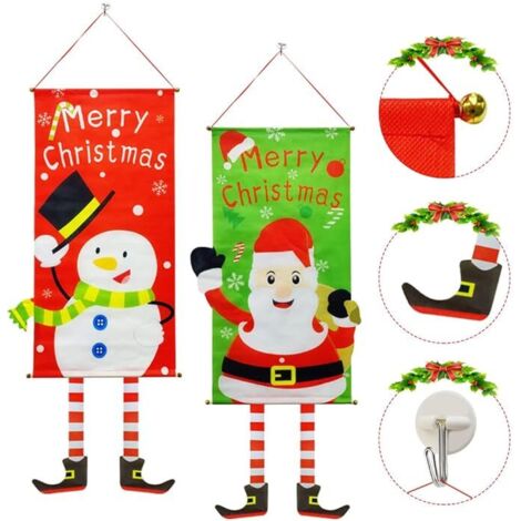 piezas de pancartas navideñas para decoración de exteriores, pancarta navideña para puerta, pancarta navideña para porche, pancarta de Papá Noel, decoración navideña para el hogar, pared, puerta, fies